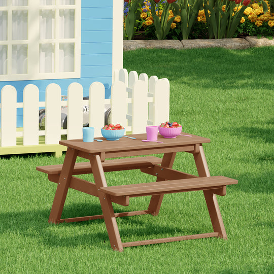 Malibu Outdoor Patio Kids HDPE Plastic Picnic Bench Table