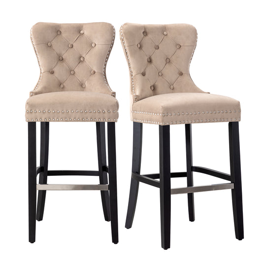 Wordford 29" Tufted Velvet Bar Stool (Set of 2), Black