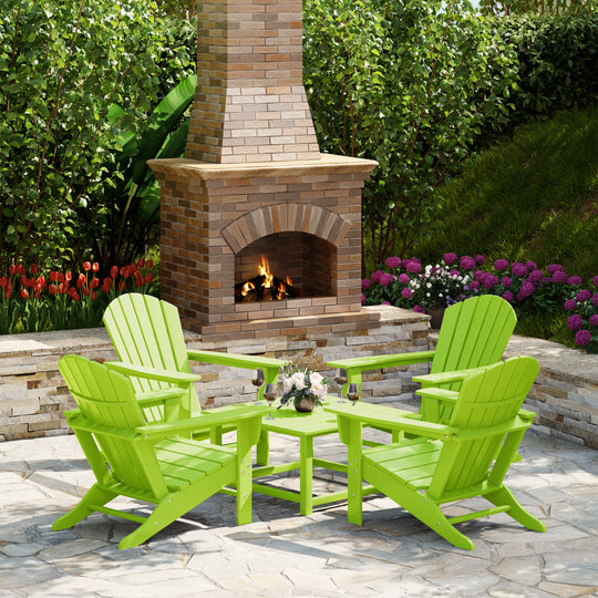 Dylan 5-Piece Outdoor Patio HDPE Adirondack Chair With Square Coffee Table Conversation Set