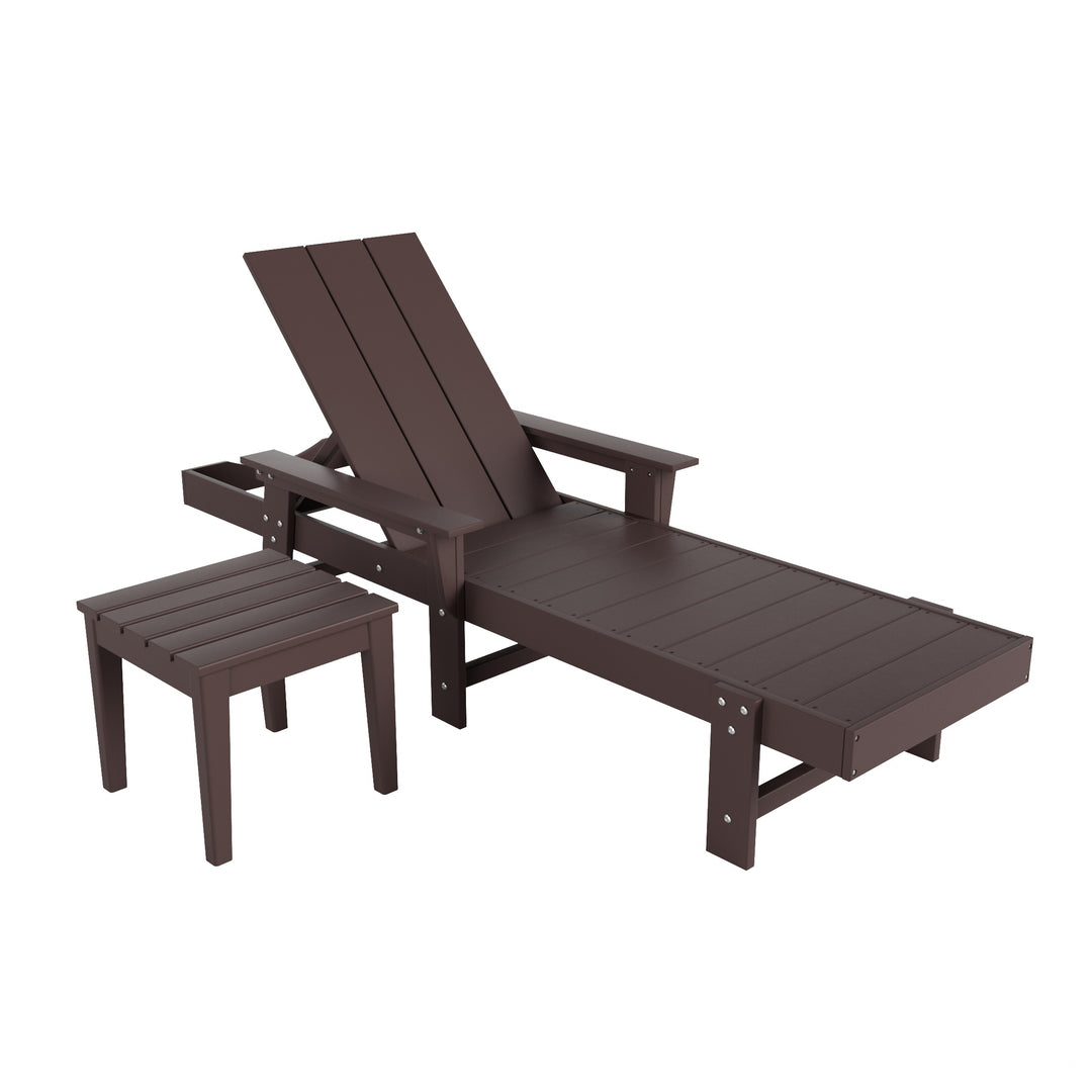 Ashore Modern Reclining Chaise Lounge with Side Table 2-Piece Set