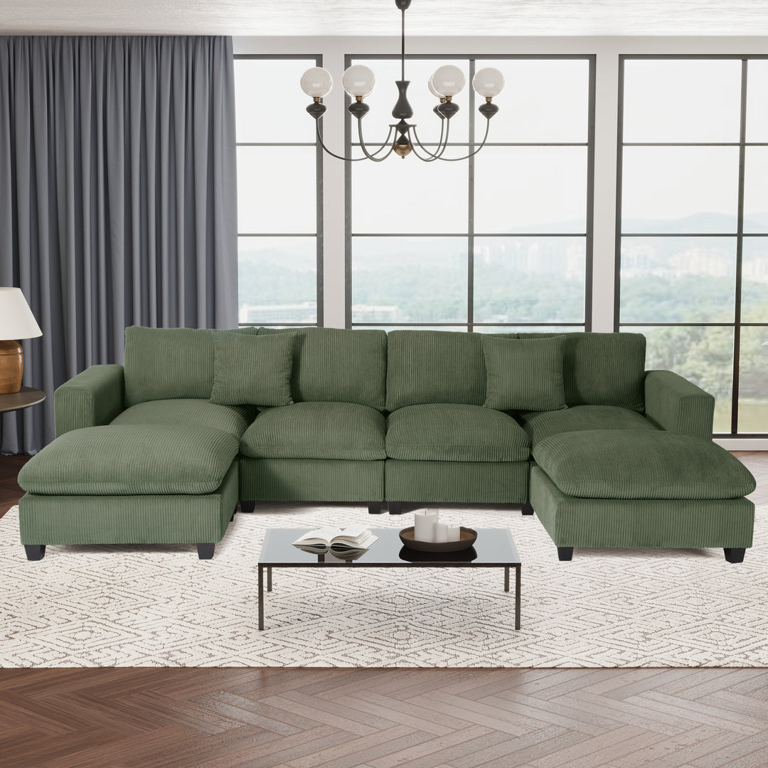 Hearthside 128" Corduroy Modular U-Shaped Sectional Couch and Chaise With USB/Type-C Ports and Side Pockets
