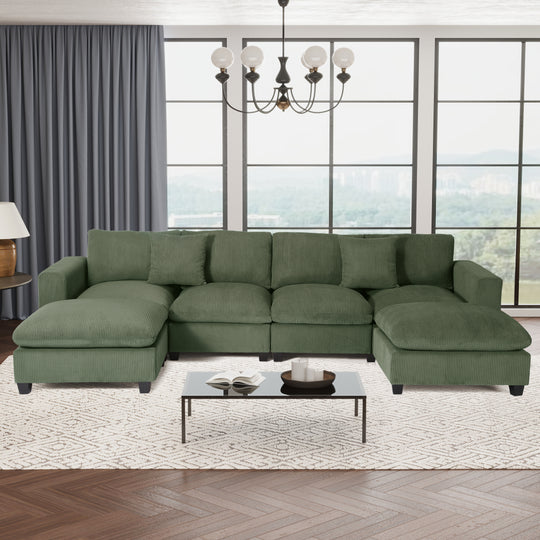 Hearthside 128" Corduroy Modular U-Shaped Sectional Couch and Chaise With USB/Type-C Ports and Side Pockets