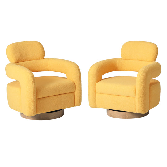 Alexandria Mid-Century Modern Sherpa Swivel Barrel Accent Chair (Set of 2)