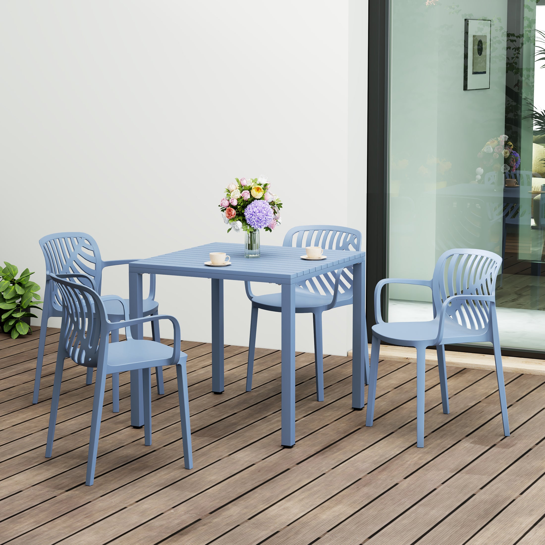 Playa 5-Piece Outdoor Square Dining Table Patio Set with Stackable Patio Dining Chairs