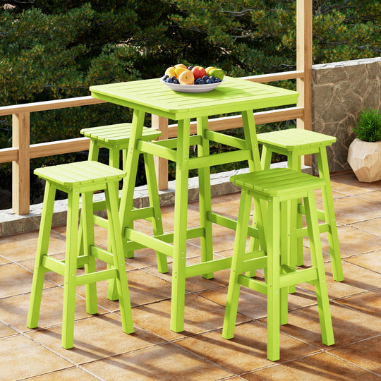 Malibu 5-Piece HDPE Outdoor Patio Dining Bar Bistro Table Set with Bar Stools