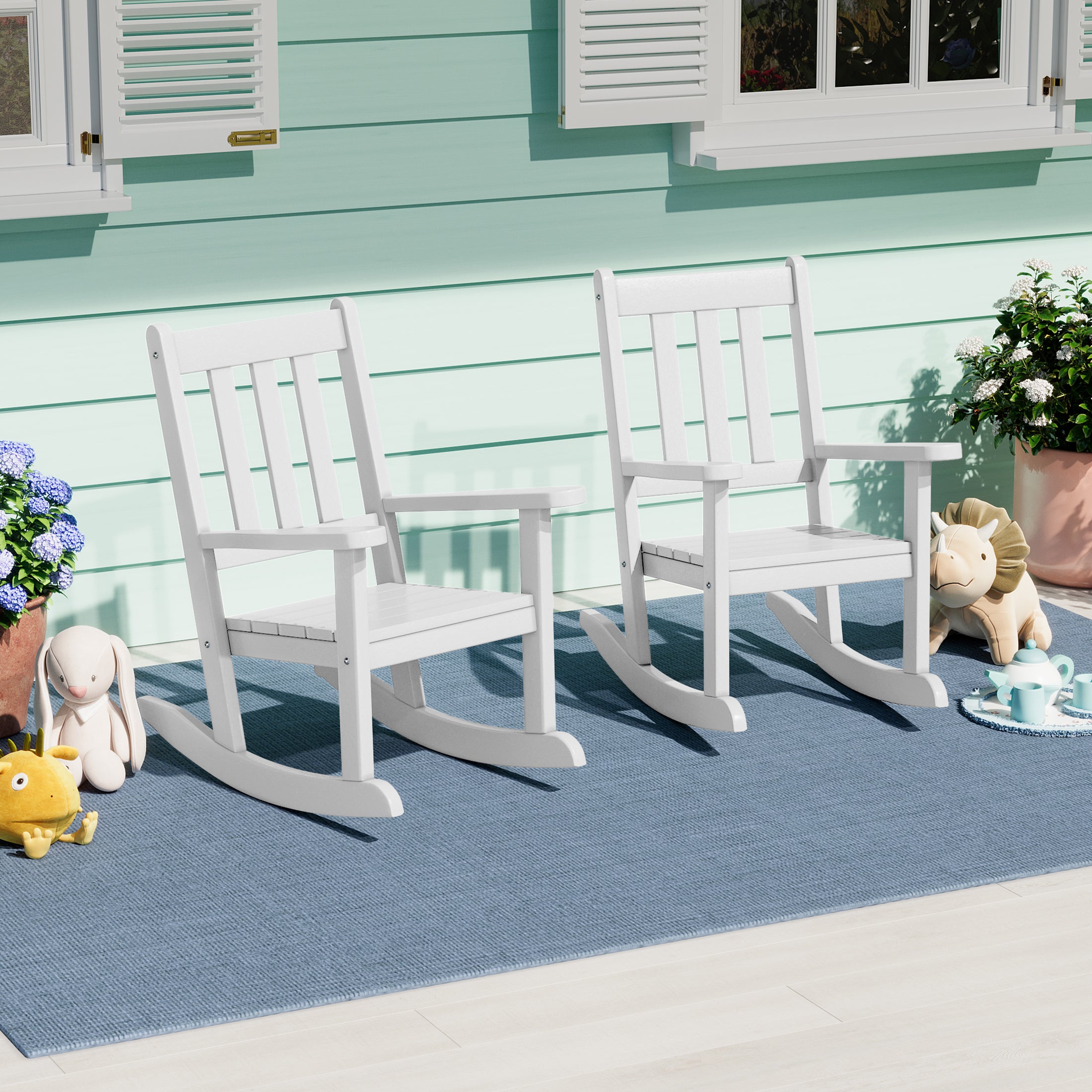 Malibu Outdoor HDPE Plastic Preschool Toddler Rocking Chairs (Set of 2)