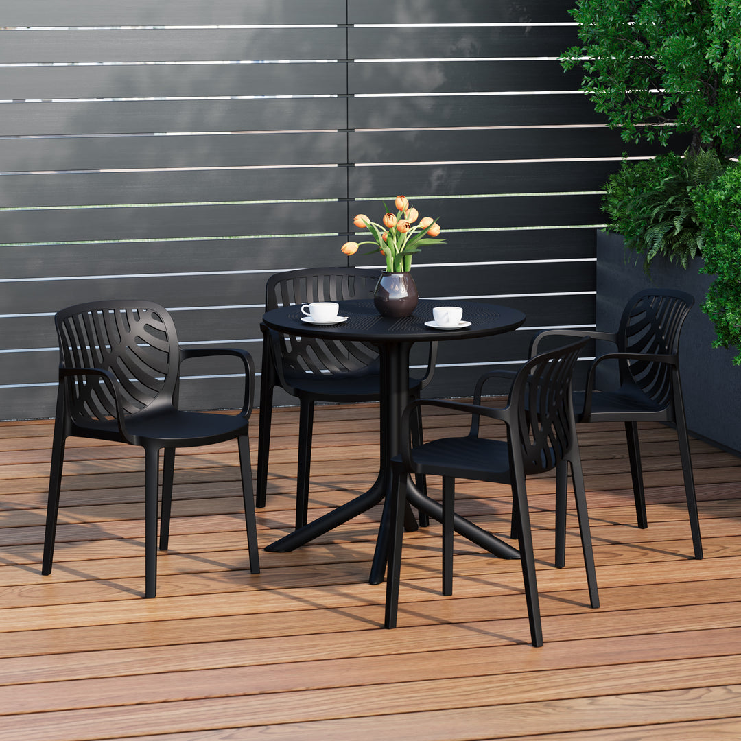Playa 5-Piece Outdoor Resin Round Patio Dining Table Set with Modern Stackable Patio Dining Chairs