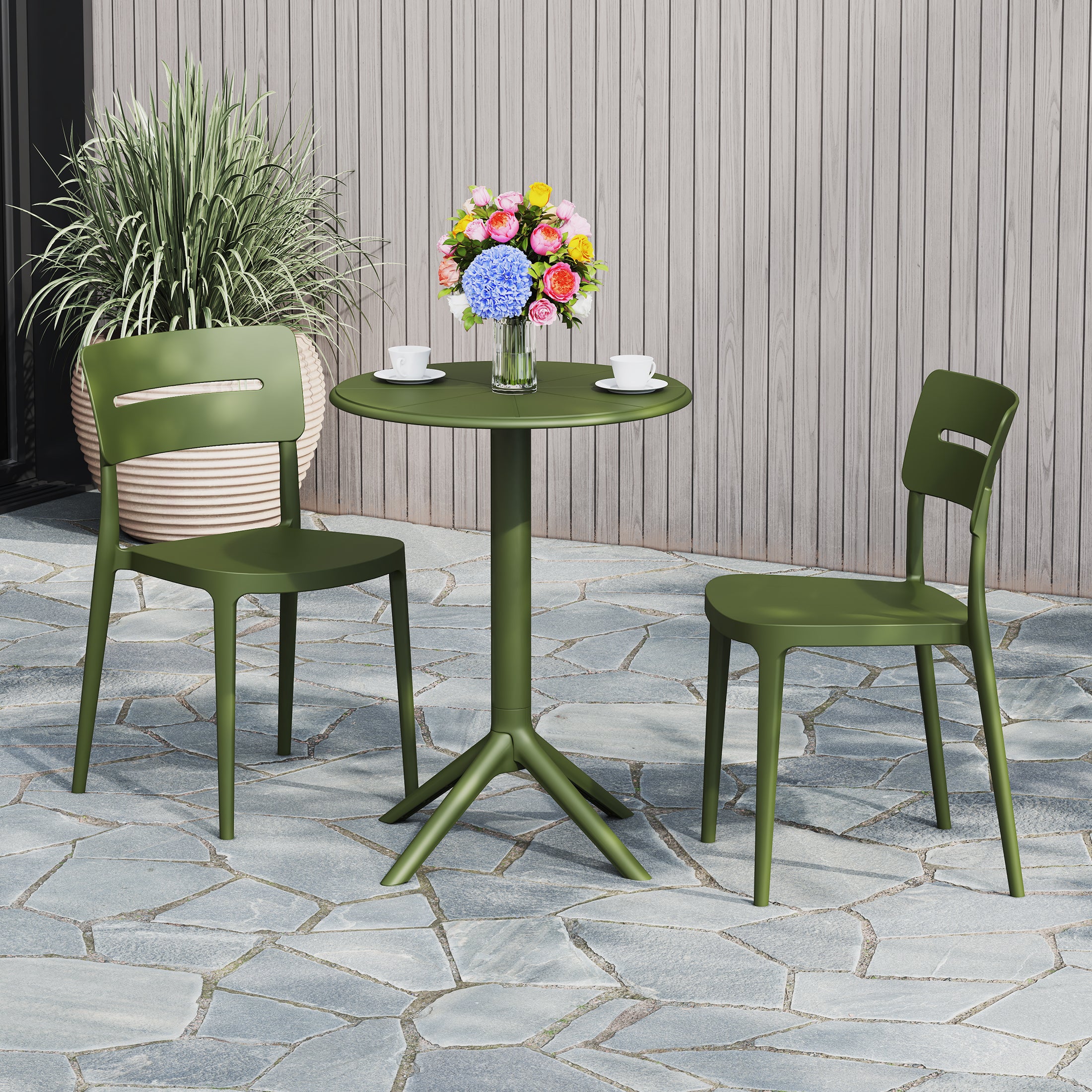 Playa 3-Piece Outdoor Resin Patio Bistro Set with Stackable Patio Dining Chairs