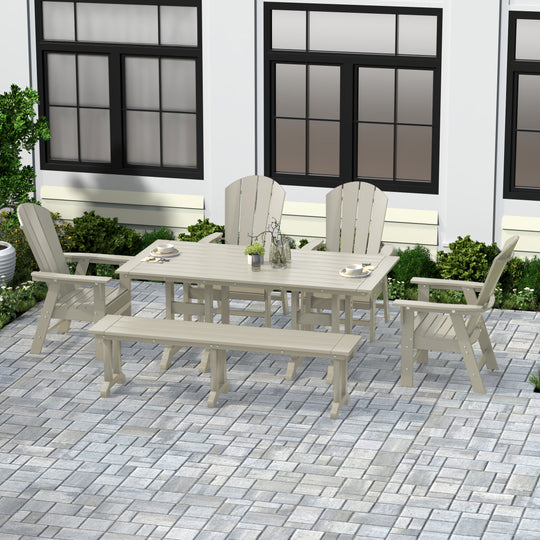 Malibu 6 Piece Outdoor Patio Dining Table and Armchair Dining Bench Set