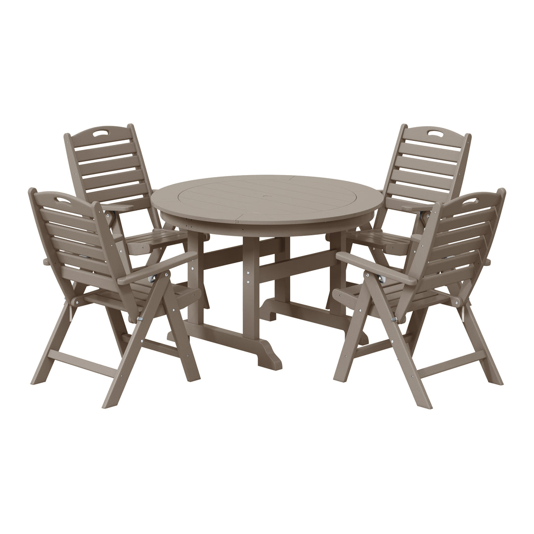 Malibu 5-Piece HDPE Round Patio Dining Table Set with Foldable Chairs
