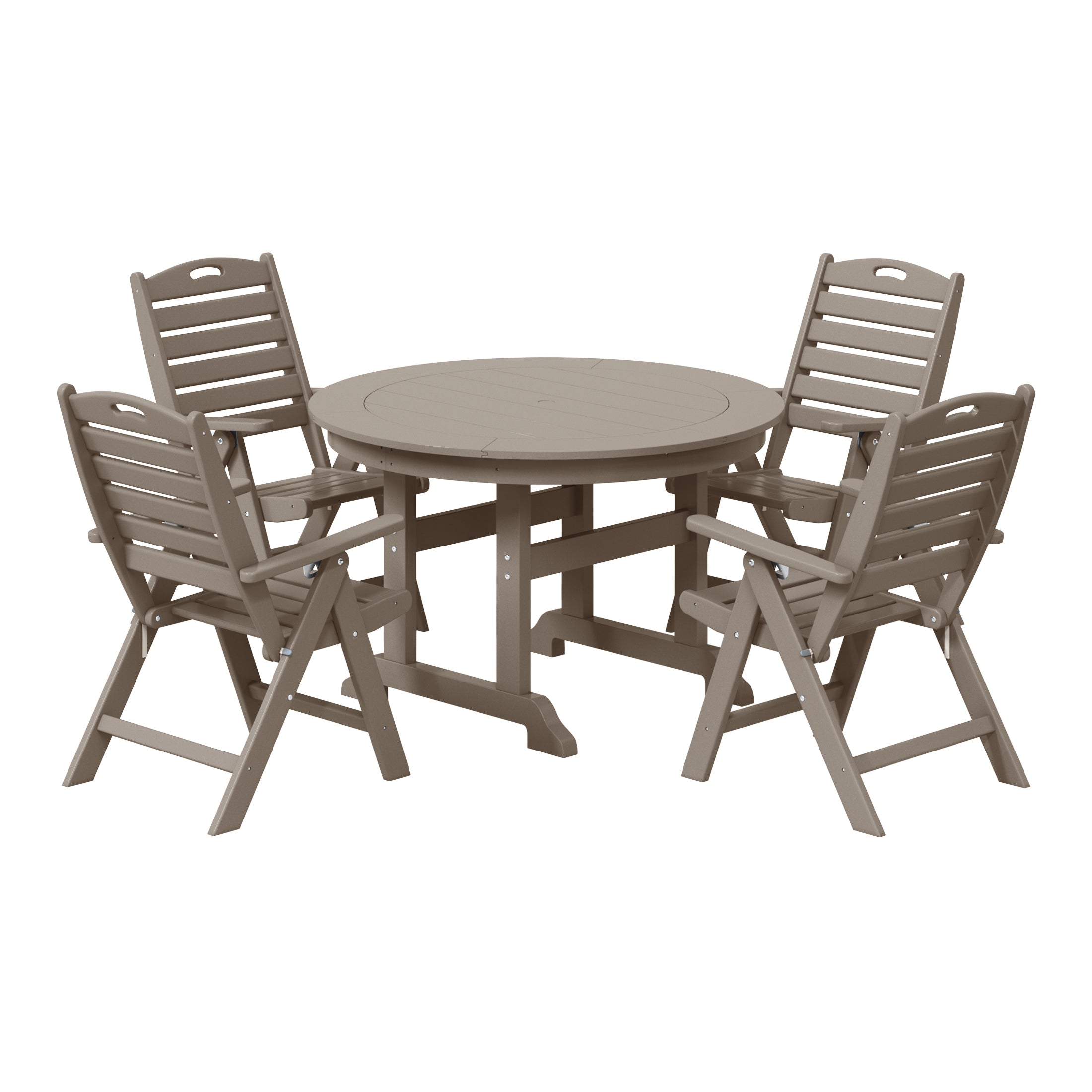 Malibu 5-Piece HDPE Round Patio Dining Table Set with Foldable Chairs
