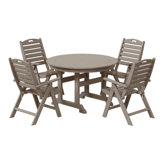 Malibu 5-Piece HDPE Round Patio Dining Table Set with Foldable Chairs