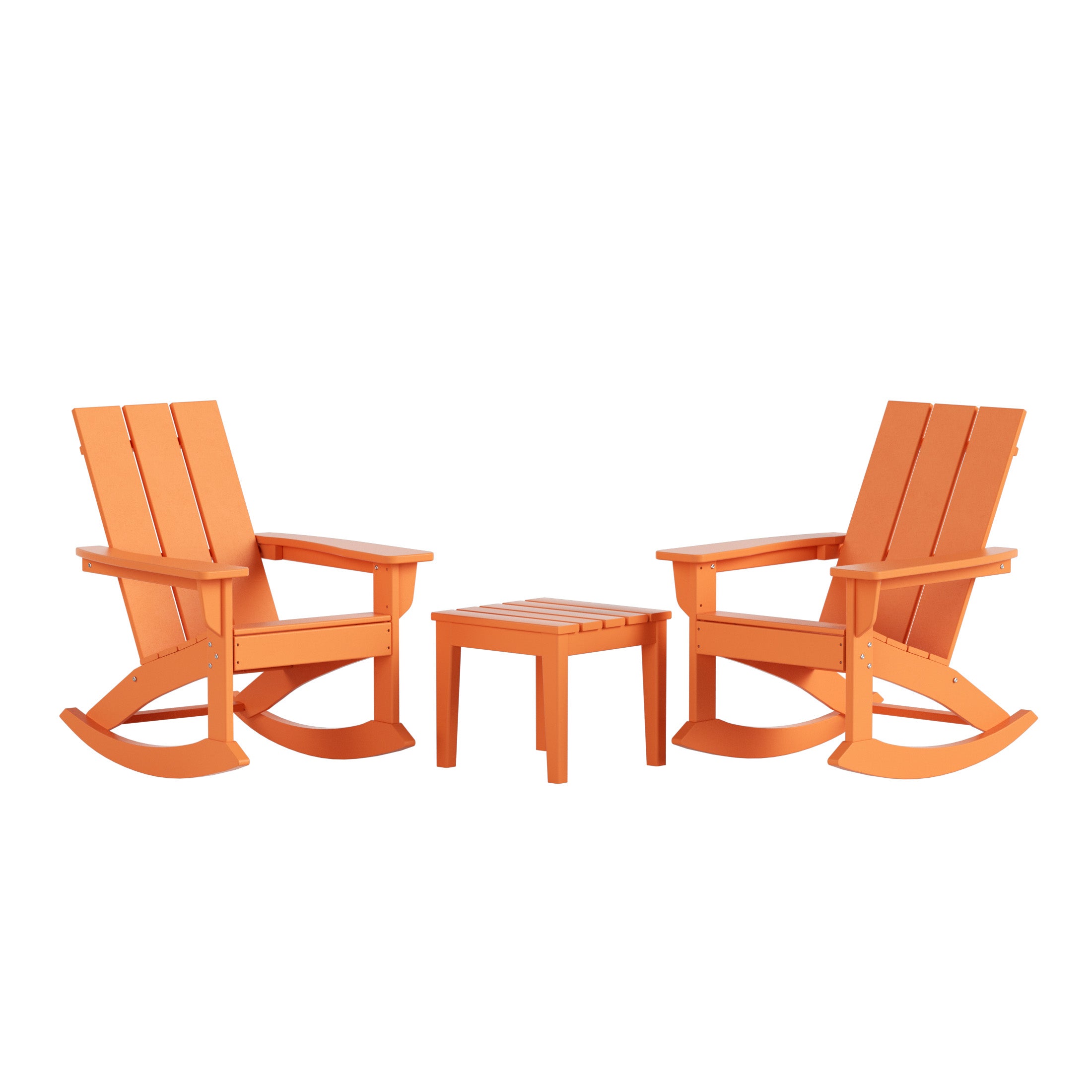 Ashore Modern Rocking Poly Adirondack Chair With Side Table 3-Piece Set