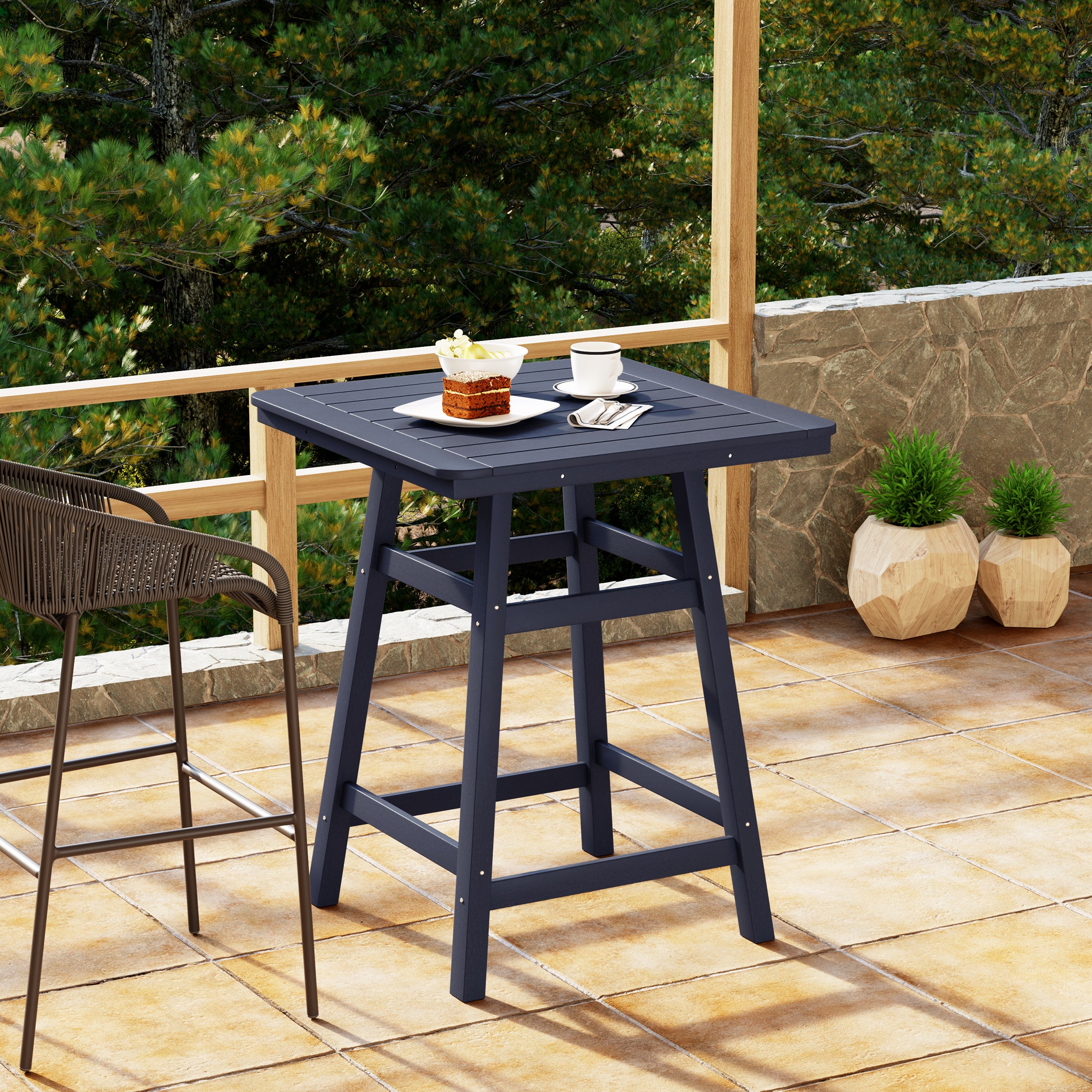 Malibu 30" Square Outdoor Patio Counter High Bistro Bar Table With Umbrella Hole