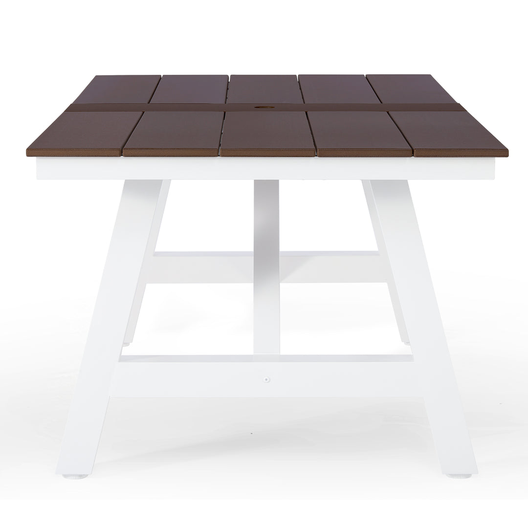 Cape May 72" HDPE Rectangle Outdoor Patio Dining Table With Umbrella Hole and Metal Frame