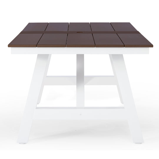 Cape May 72" HDPE Rectangle Outdoor Patio Dining Table With Umbrella Hole and Metal Frame