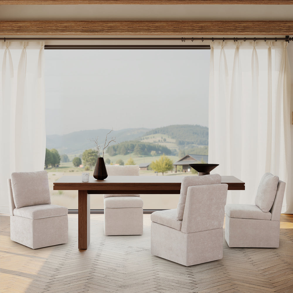 Soho Modern Upholstered Chenille Armless Dining Chairs With Casters (Set of 4)