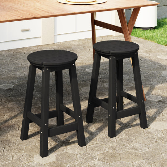 Malibu 24" HDPE Outdoor Patio Round Counter Height Bar Stool (Set of 2)