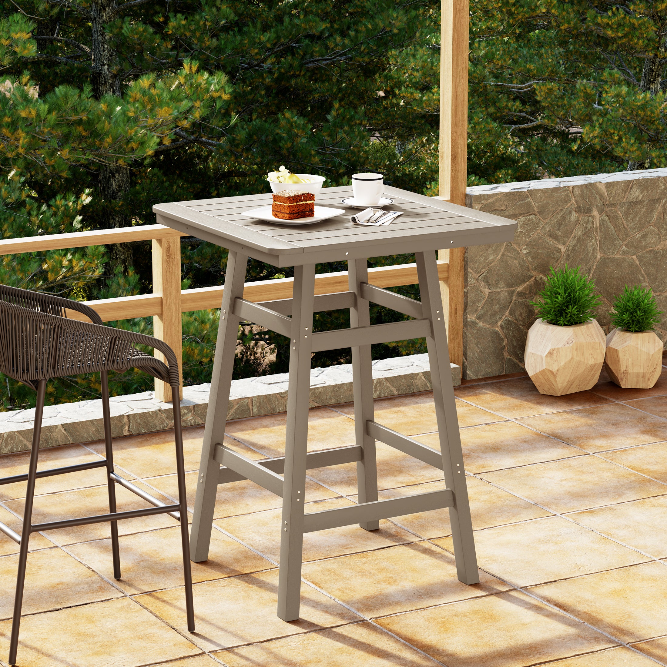 Malibu 30" Square Outdoor Patio Bistro Bar Table With Umbrella Hole