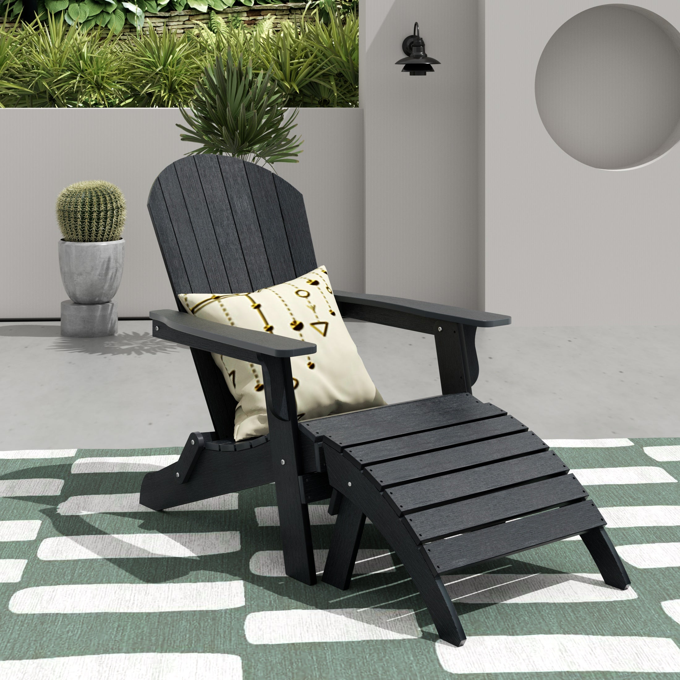 Tuscany 2-Piece HIPS Outdoor Folding Adirondack Seashell Chair With Folding Ottoman