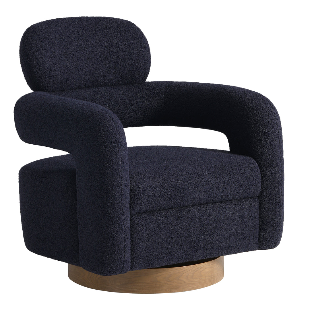 Alexandria Mid-Century Modern Sherpa Swivel Barrel Accent Chair With Storage Ottoman