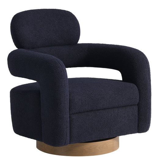 Alexandria Mid-Century Modern Sherpa Swivel Barrel Accent Chair With Storage Ottoman