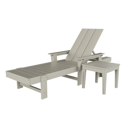 Ashore Modern Reclining Chaise Lounge with Side Table 2-Piece Set