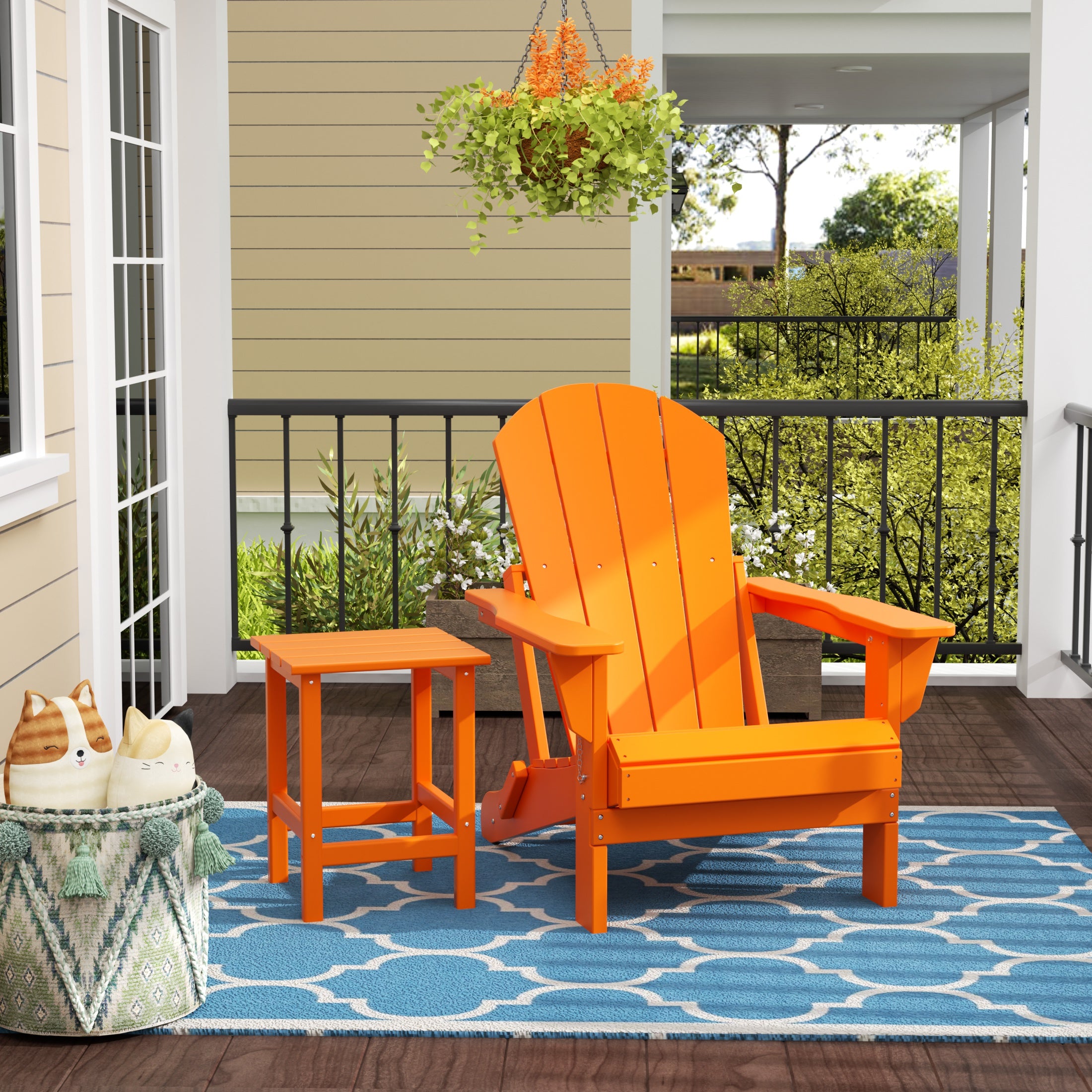Malibu 2 piece set outdoor folding Poly Adirondack chair with side table