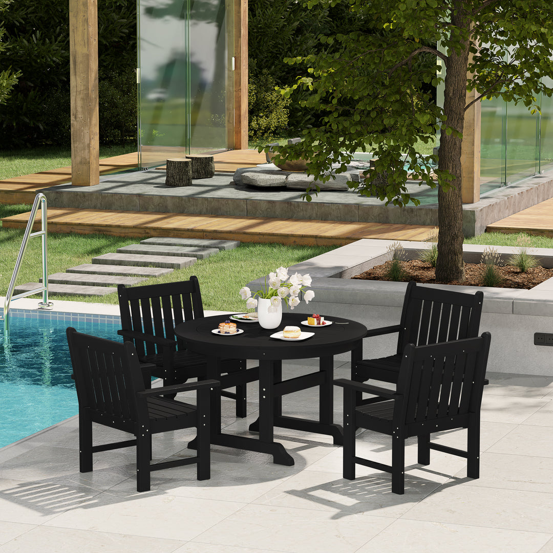 Malibu 5-Piece HDPE Outdoor Patio Chair and Round Table Dining Set