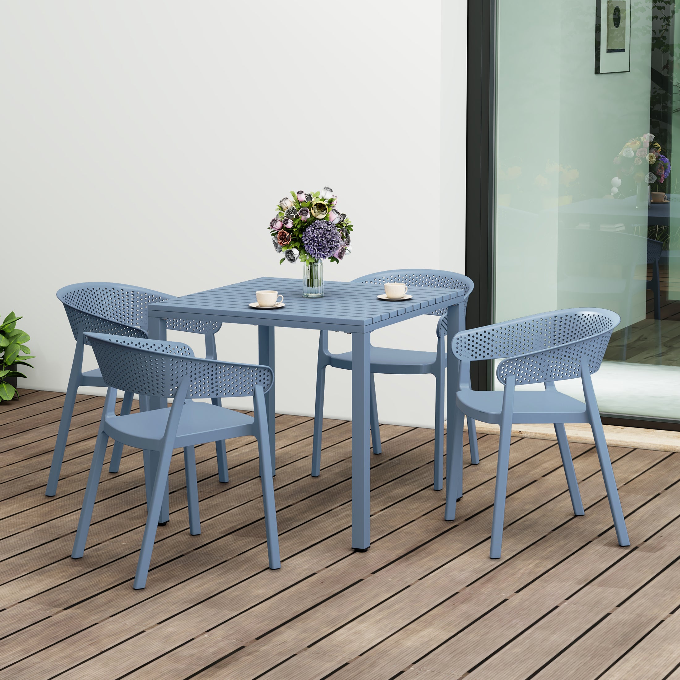 Playa 5-Piece Outdoor Metal Frame Square Dining Table Patio Set with Stackable Patio Dining Chairs