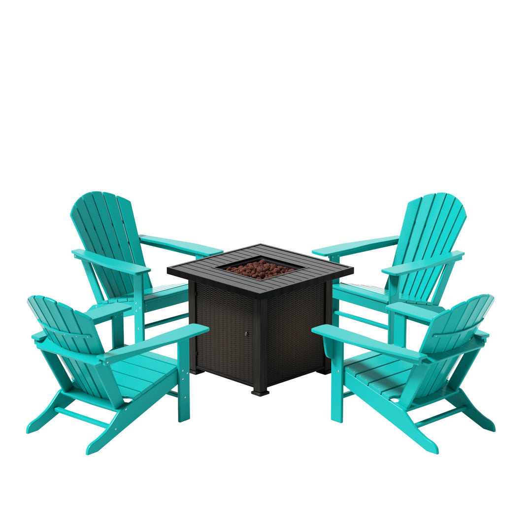 Dylan Outdoor Patio Adirondack Chair With Square Fire Pit Table Sets