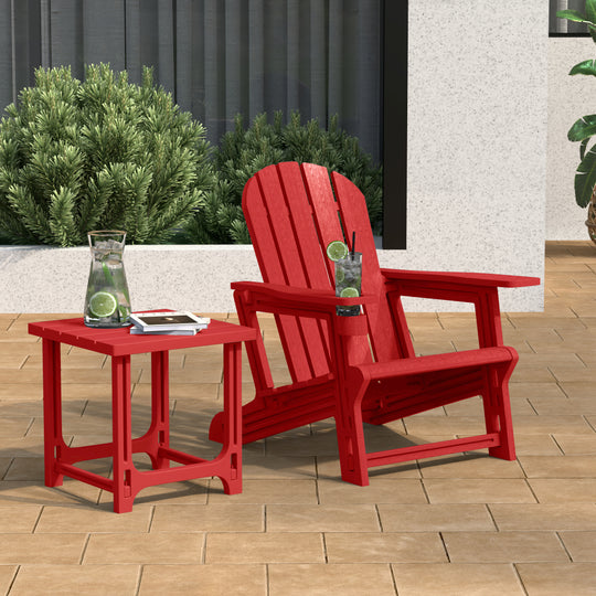 Azura 2-Piece HDPE Plastic Adirondack Patio Chair With 18" Side Table Set