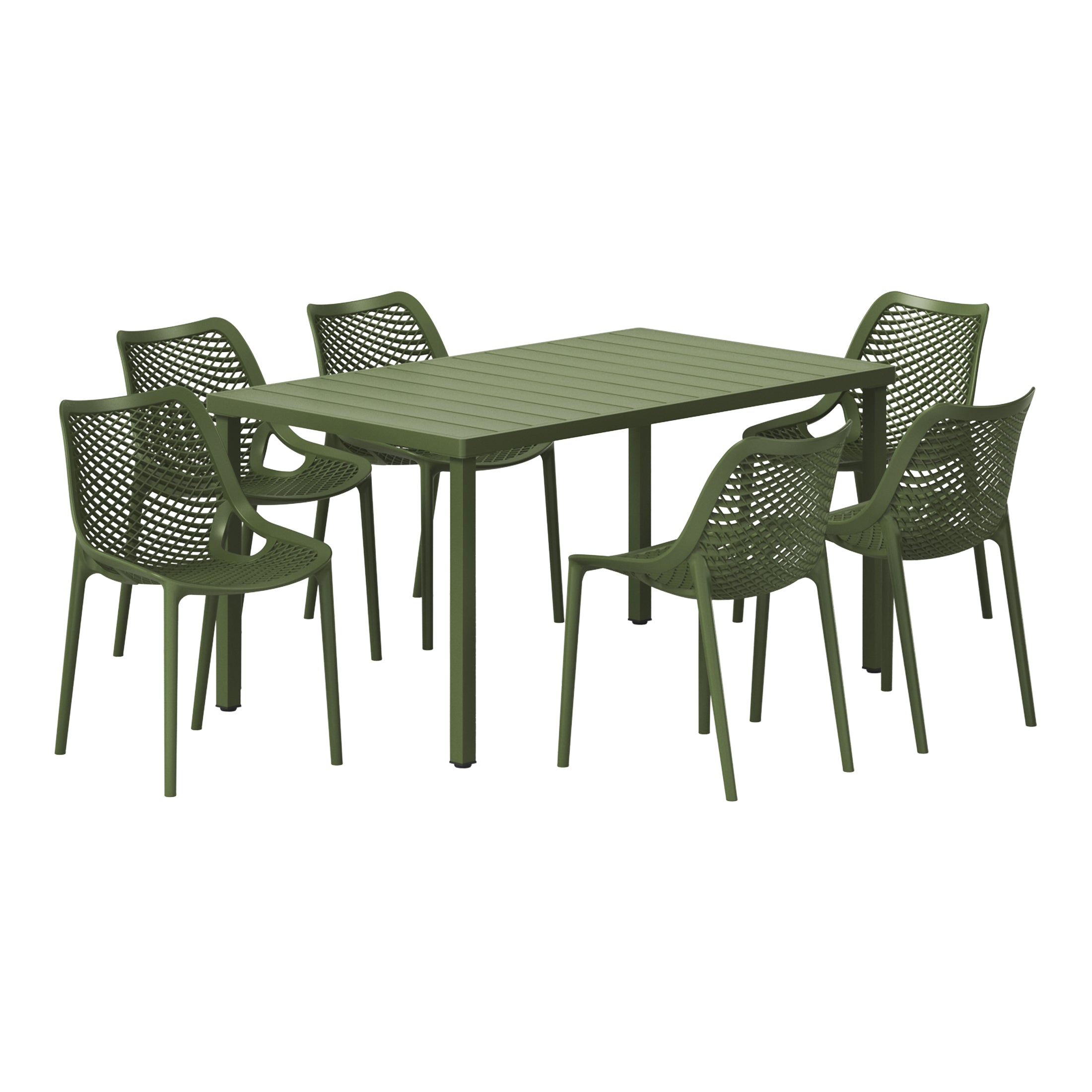 Playa 7-Piece Outdoor Metal Patio Dining Table Set With Stackable Patio Chairs