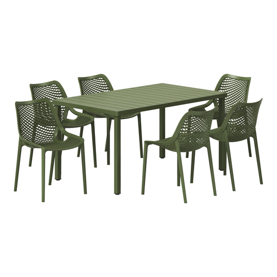 Playa 7-Piece Outdoor Metal Patio Dining Table Set With Stackable Patio Chairs
