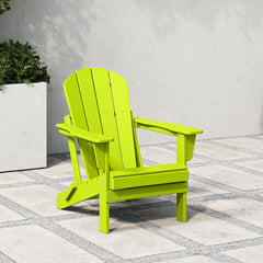 Malibu folding Adirondack chair in Lime styled outdoors