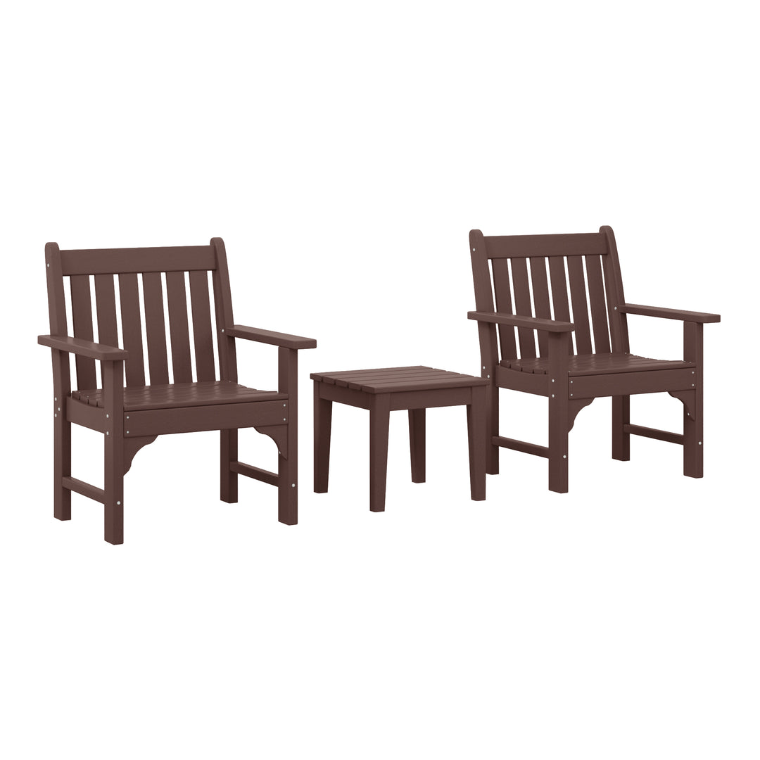 Malibu Outdoor Patio 3-Piece HDPE Adirondack Garden Chairs with Square Adirondack Side Table Set