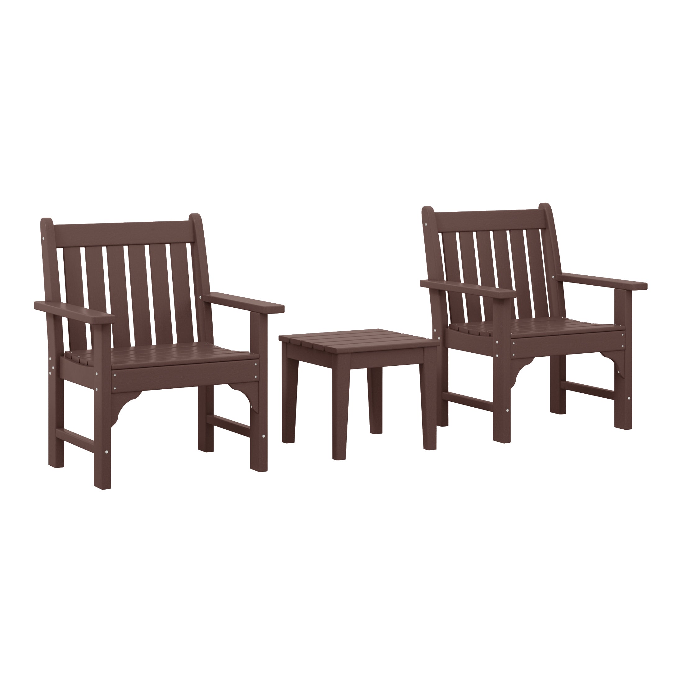 Malibu Outdoor Patio 3-Piece HDPE Adirondack Garden Chairs with Square Adirondack Side Table Set