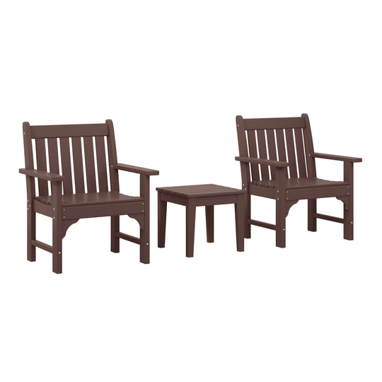 Malibu Outdoor Patio 3-Piece HDPE Adirondack Garden Chairs with Square Adirondack Side Table Set