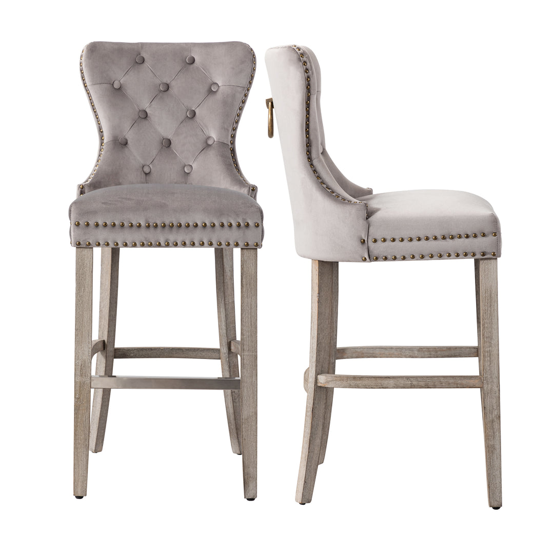 Wordford 29" Tufted Velvet Bar Stool (Set of 2), Antique Gray