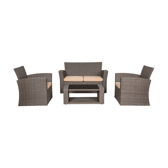 Coastal 4-Piece Outdoor Patio Conversation Set, Grey