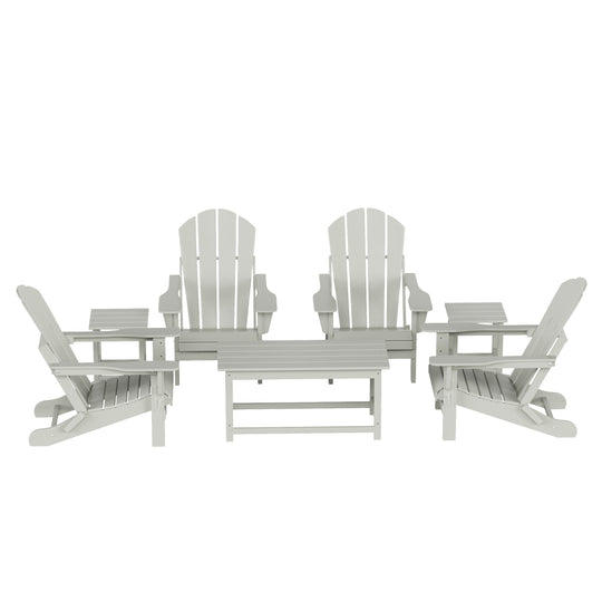 Malibu Outdoor Folding Poly Adirondack Chair with Coffee Table Side Table 7 Pieces Set