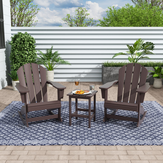 Malibu 3-Piece Set Outdoor Patio Rocking Adirondack Chairs with Side Table