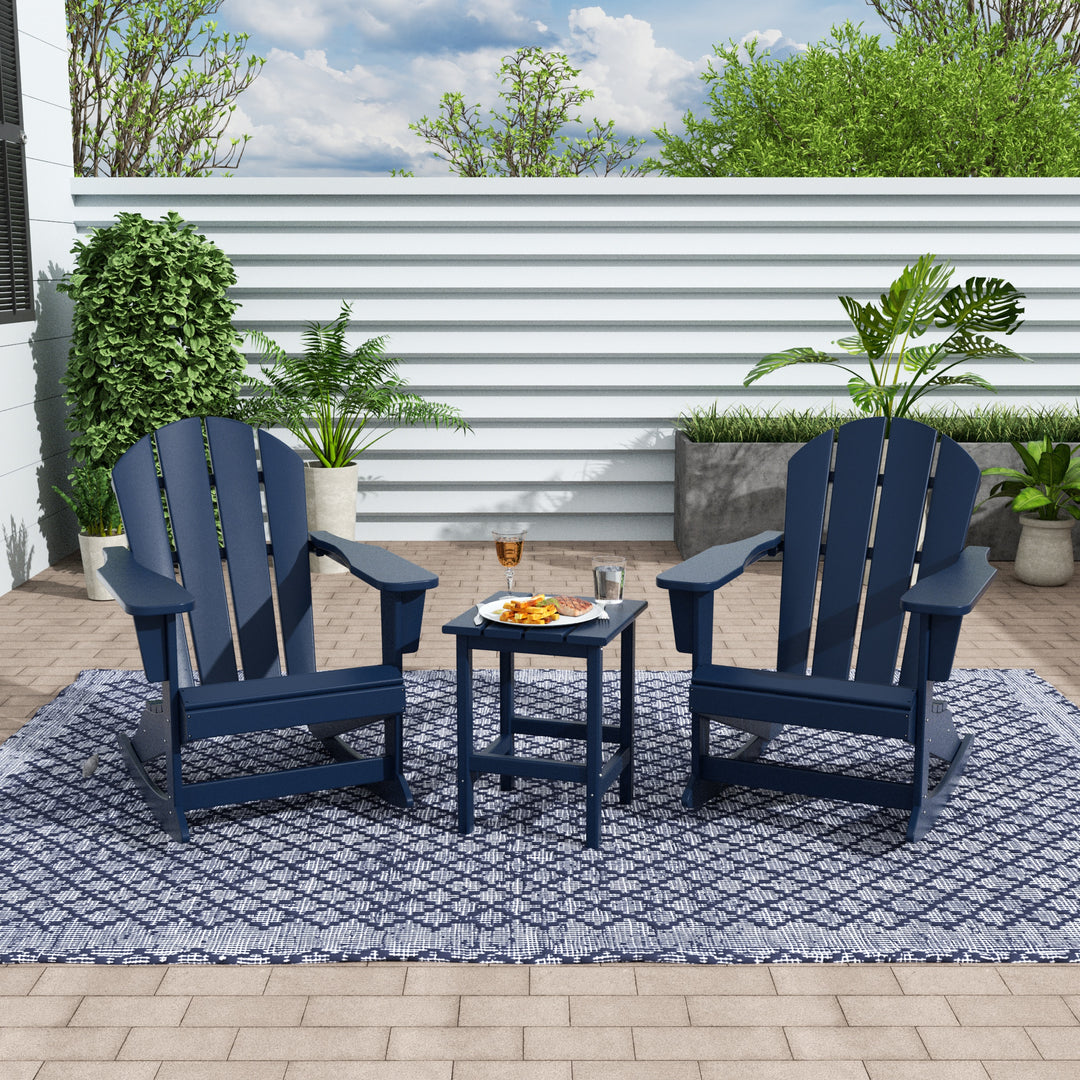 Malibu 3-Piece Set Outdoor Patio Rocking Adirondack Chairs with Side Table