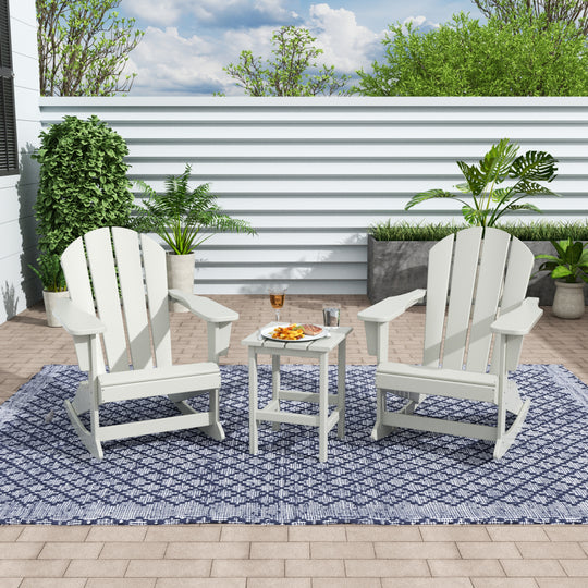 Malibu 3-Piece Set Outdoor Patio Rocking Adirondack Chairs with Side Table