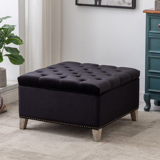 Wordford Square Velvet Tufted Storage Ottoman