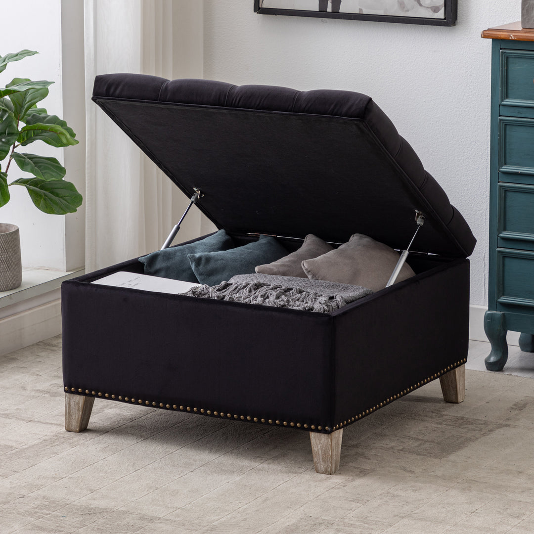 Wordford Square Velvet Tufted Storage Ottoman