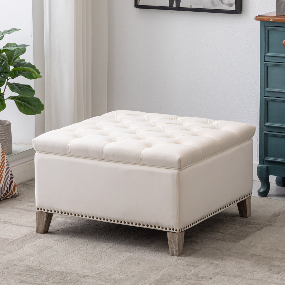 Wordford Square Velvet Tufted Storage Ottoman