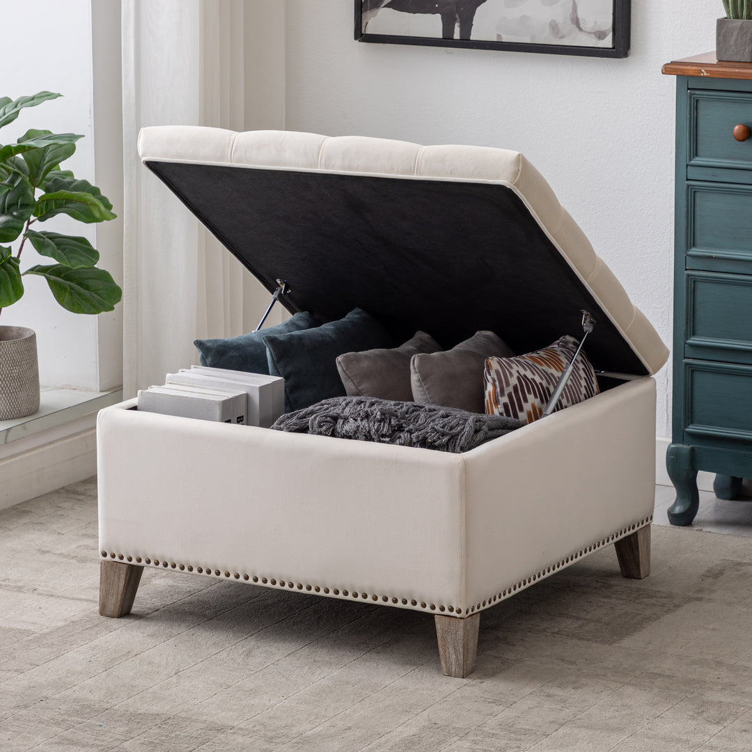 Wordford Square Velvet Tufted Storage Ottoman