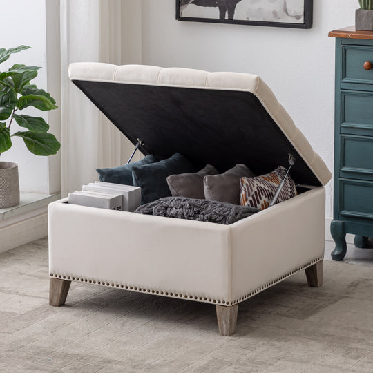 Wordford Square Velvet Tufted Storage Ottoman