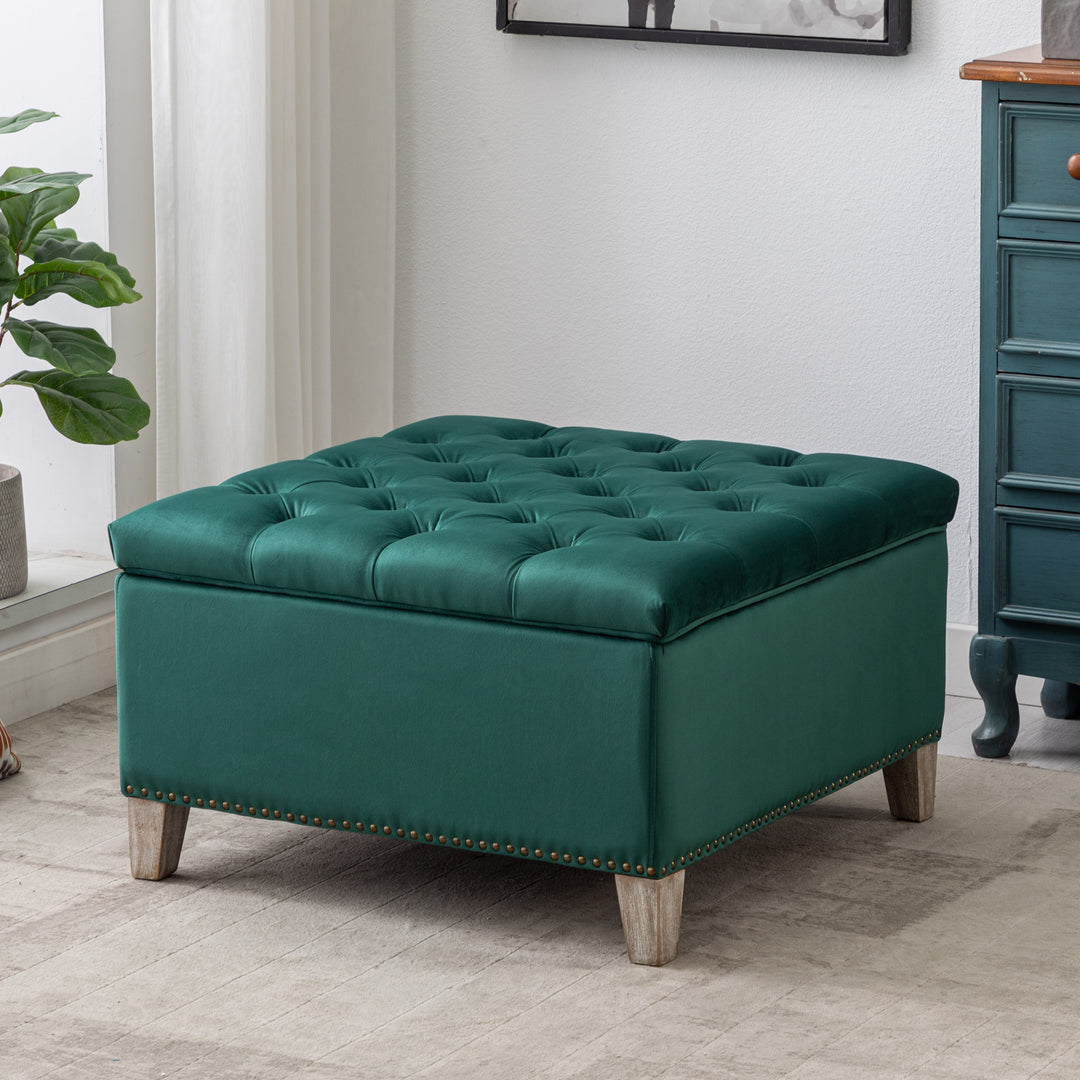 Wordford Square Velvet Tufted Storage Ottoman